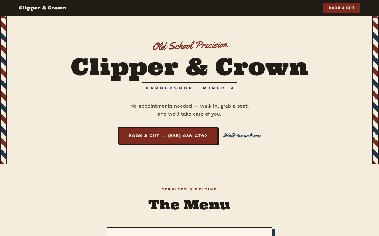 Preview of Clipper & Crown Barbershop website
