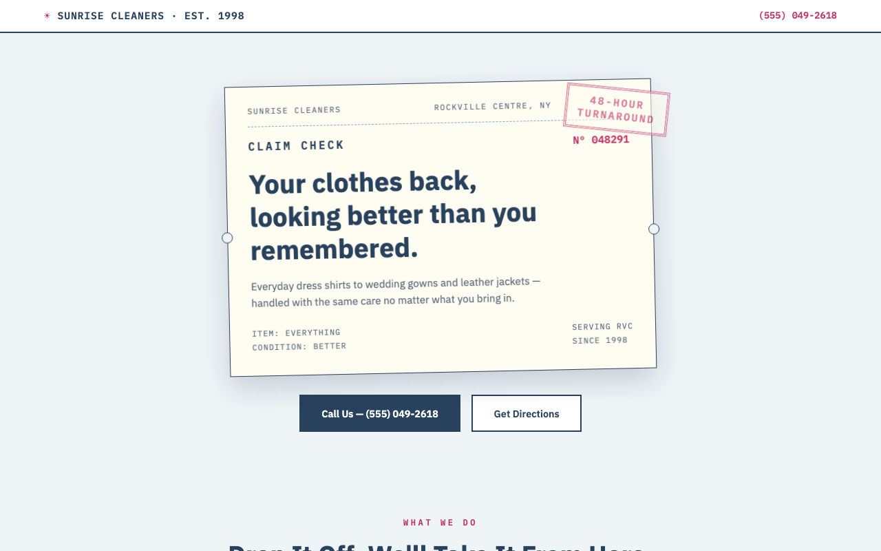 Sunrise Cleaners demo website