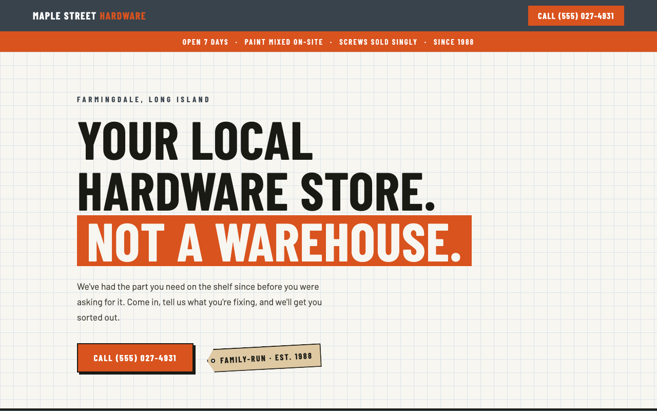 Maple Street Hardware demo website