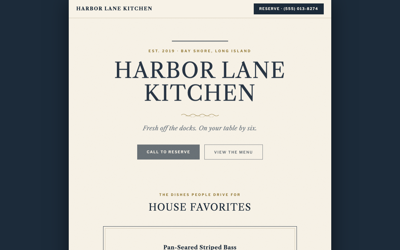Preview of Harbor Lane Kitchen restaurant website